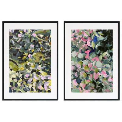 Jessica Slack Studio Green Flora & Fauna - Abstract Floral Print Pair In Multi