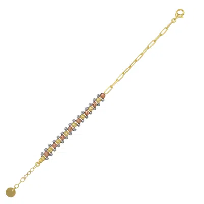 Spero London Dorissa Multi Bead Semi Chain Sterling Silver Bracelet In Gold