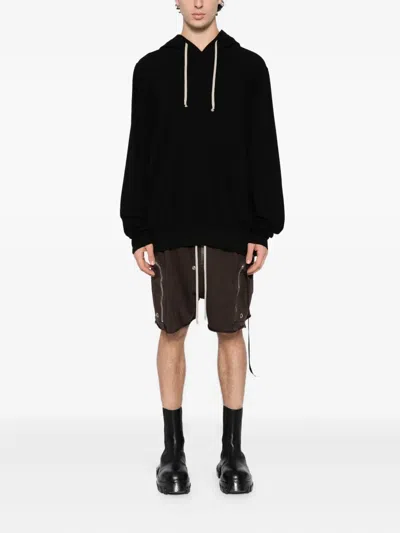 Rick Owens Drkshdw Drawstring Hood Sweatshirt Ribbed Cuffs In Black