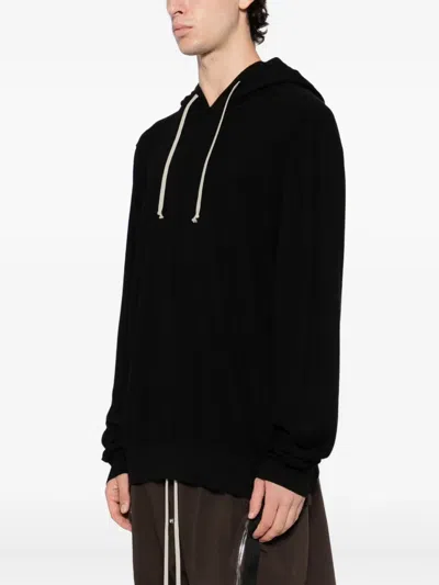 Rick Owens Drkshdw Drawstring Hood Sweatshirt Ribbed Cuffs In Black