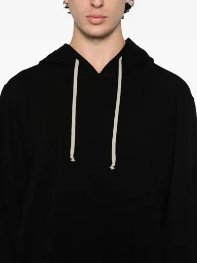 Rick Owens Drkshdw Drawstring Hood Sweatshirt Ribbed Cuffs In Black