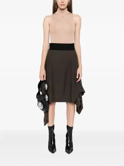 Alainpaul Asymmetric Hem A-line Skirt In Brown