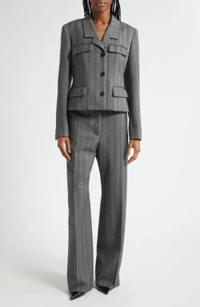 Ferragamo Herringbone-pattern Flap-pocket Blazer In Gray
