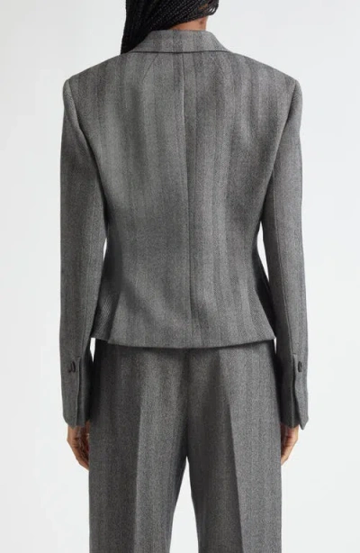 Ferragamo Herringbone-pattern Flap-pocket Blazer In Gray