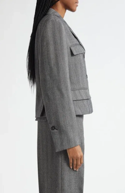 Ferragamo Herringbone-pattern Flap-pocket Blazer In Gray