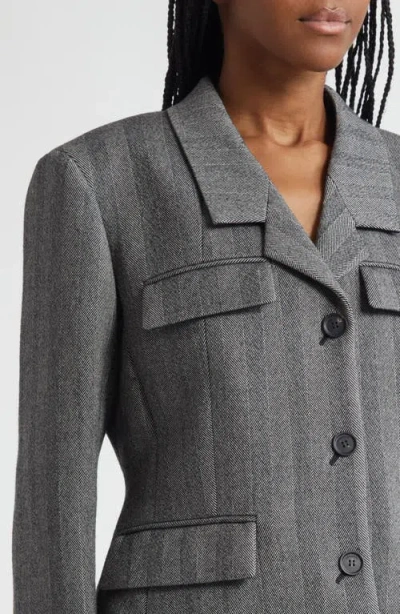 Ferragamo Herringbone-pattern Flap-pocket Blazer In Gray