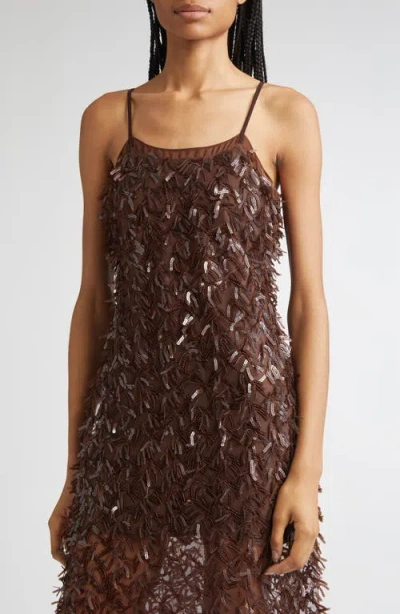 3.1 Phillip Lim Sequin Fringe Slip Dress In Brown