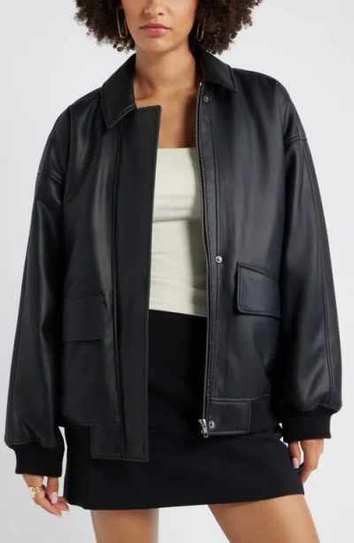 Open Edit Oversize Faux Leather Jacket In Black