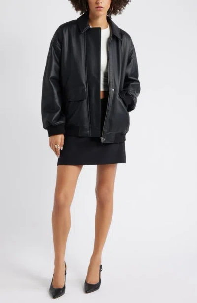 Open Edit Oversize Faux Leather Jacket In Black