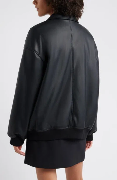 Open Edit Oversize Faux Leather Jacket In Black