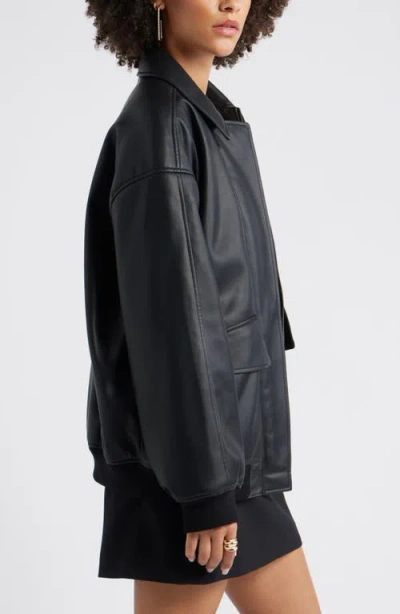 Open Edit Oversize Faux Leather Jacket In Black
