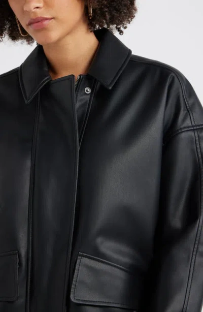 Open Edit Oversize Faux Leather Jacket In Black