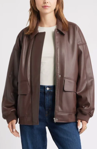 Open Edit Oversize Faux Leather Jacket In Brown
