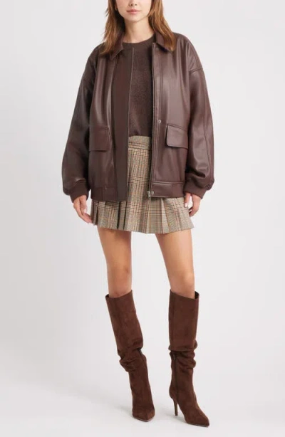 Open Edit Oversize Faux Leather Jacket In Brown