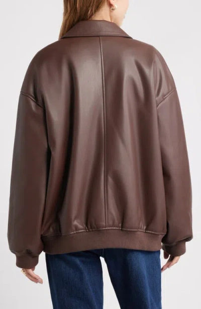 Open Edit Oversize Faux Leather Jacket In Brown