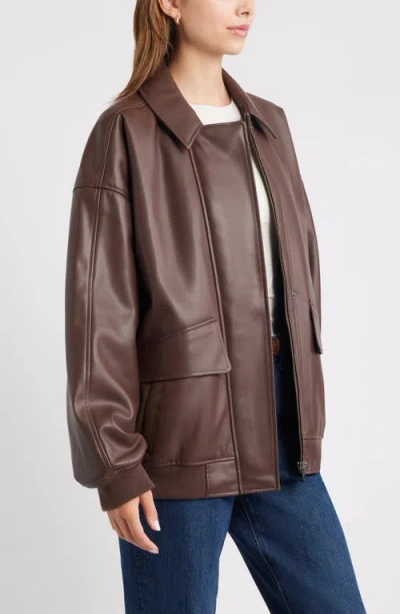 Open Edit Oversize Faux Leather Jacket In Brown