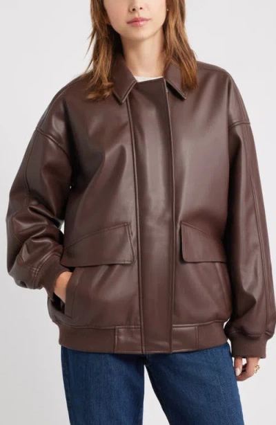 Open Edit Oversize Faux Leather Jacket In Brown