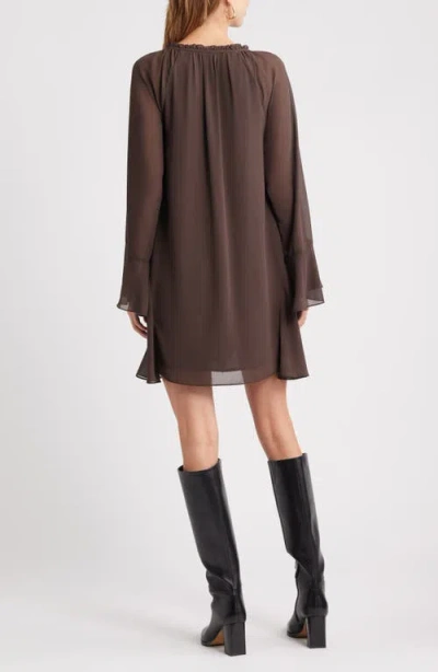 Open Edit Ruffle Chiffon Shift Dress In Brown