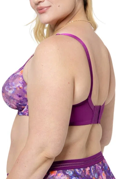 Curvy Couture Print Underwire Unlined Bra In Purple