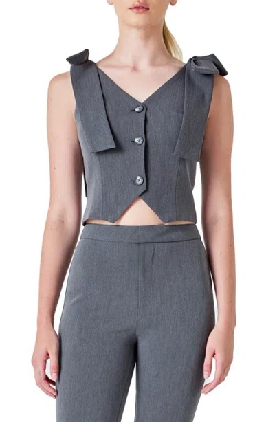 Endless Rose Bow Tie Strap Crop Vest In Gray