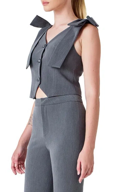Endless Rose Bow Tie Strap Crop Vest In Gray