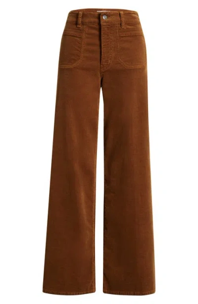 Frame Le Slim Palazzo Modernist Pocket Cotton-blend Corduroy High-rise Wide-leg Pants In Brown