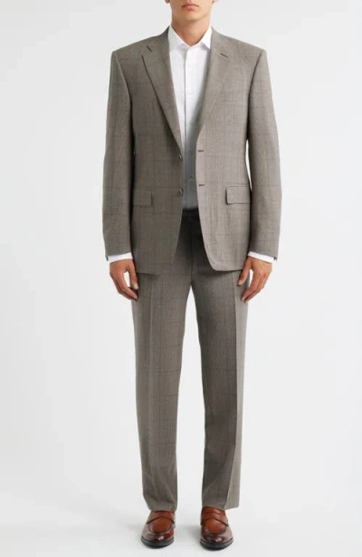 Canali Siena Regular Fit Brown Glen Plaid Impeccabile Wool Suit In Gray