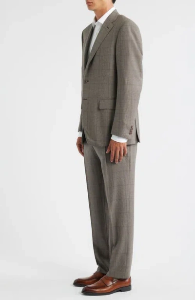 Canali Siena Regular Fit Brown Glen Plaid Impeccabile Wool Suit In Gray