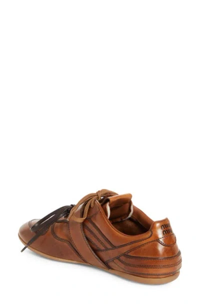 Miu Miu Cognac-colored Leather Sneakers With Buckle In Multi