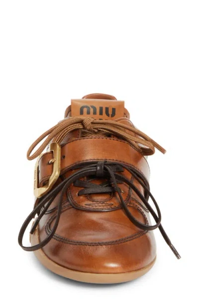 Miu Miu Cognac-colored Leather Sneakers With Buckle In Multi