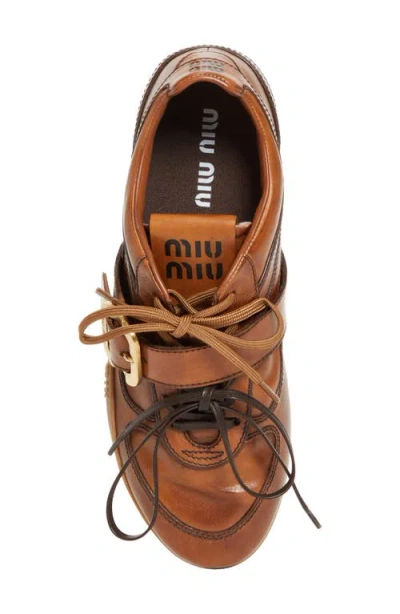 Miu Miu Cognac-colored Leather Sneakers With Buckle In Multi