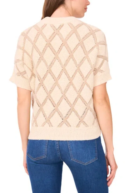 Halogenr Halogen(r) Short Sleeve Diamond Stitch Sweater In Neutral