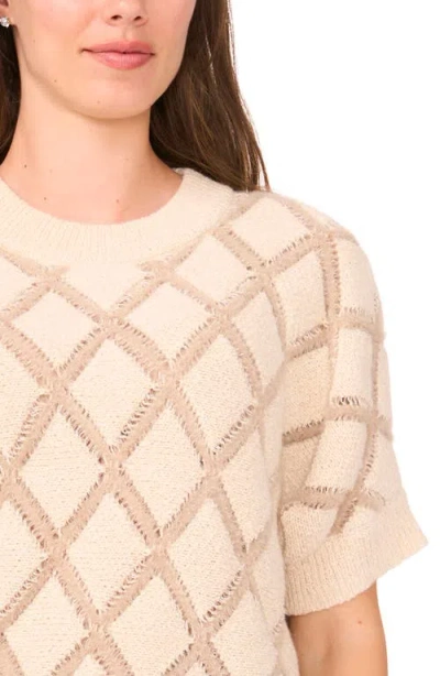 Halogenr Halogen(r) Short Sleeve Diamond Stitch Sweater In Neutral
