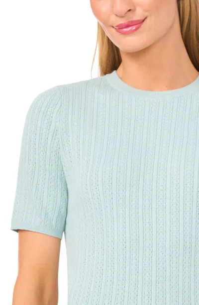 Halogenr Halogen(r) Pointelle Stitch Short Sleeve Sweater In Blue