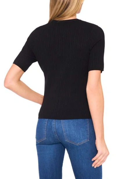 Halogenr Halogen(r) Pointelle Stitch Short Sleeve Sweater In Black