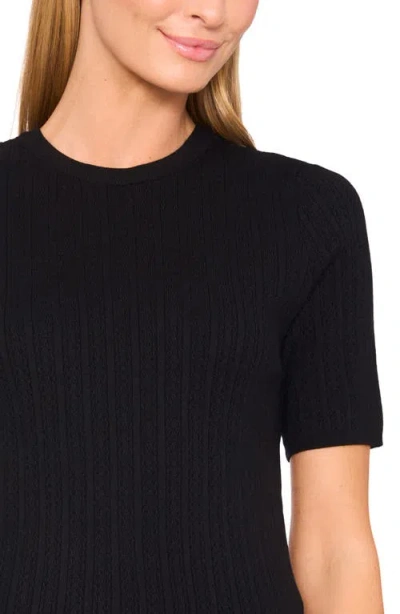 Halogenr Halogen(r) Pointelle Stitch Short Sleeve Sweater In Black