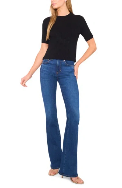 Halogenr Halogen(r) Pointelle Stitch Short Sleeve Sweater In Black