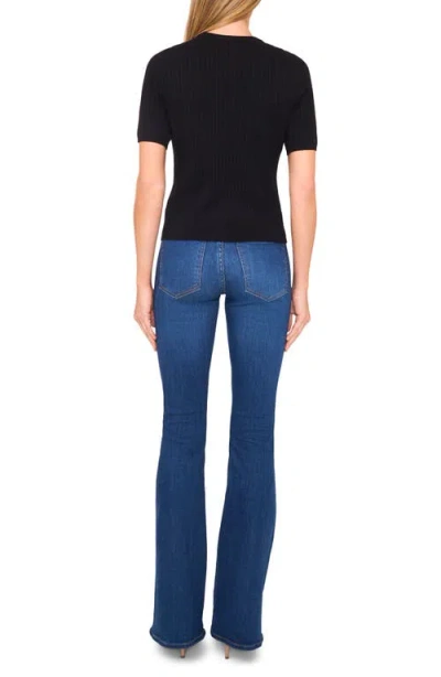 Halogenr Halogen(r) Pointelle Stitch Short Sleeve Sweater In Black