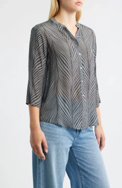 Apny Abstract Print Button-up Shirt In Gray