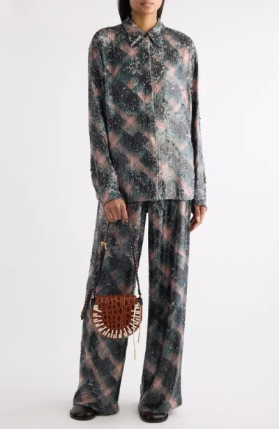 Dries Van Noten Waistband Pants Wide Leg Textured Fabric In Gray