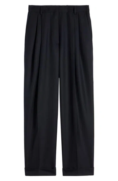 Dries Van Noten Partan Pleated Trousers Cuffed Hem In Blue