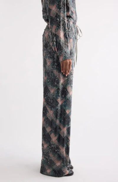 Dries Van Noten Waistband Pants Wide Leg Textured Fabric In Gray