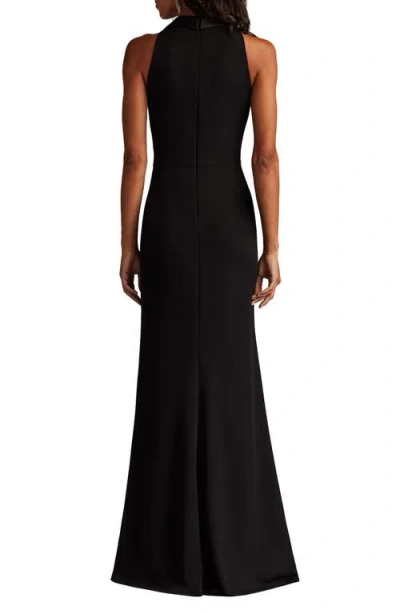 Tadashi Shoji Pleated Jewel-embellished Crepe Tuxedo Gown In Black