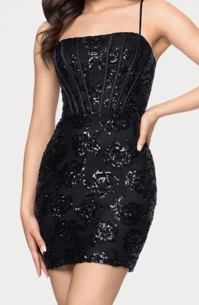 Blondie Nites Rose Sequin Coreset Sheath Minidress In Black