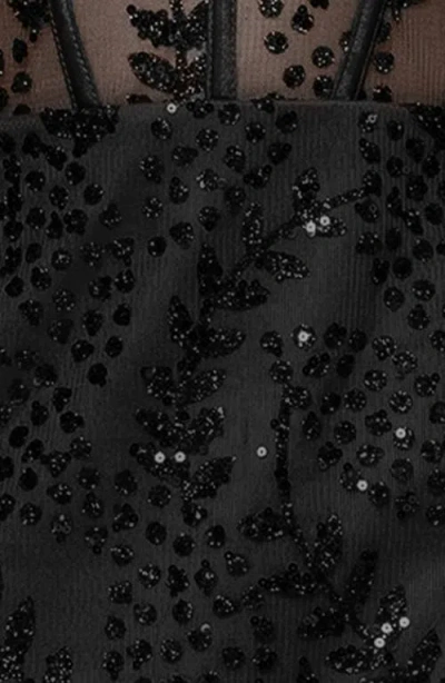 Blondie Nites Illusion Mesh Lace-up Glitter Minidress In Black