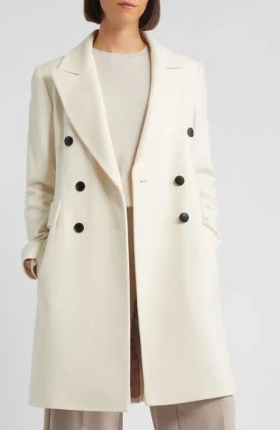 Fleurette Bianca Double Breasted Wool Coat In White