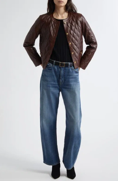 Nili Lotan Amy Cropped Quilted Leather Jacket In Brown