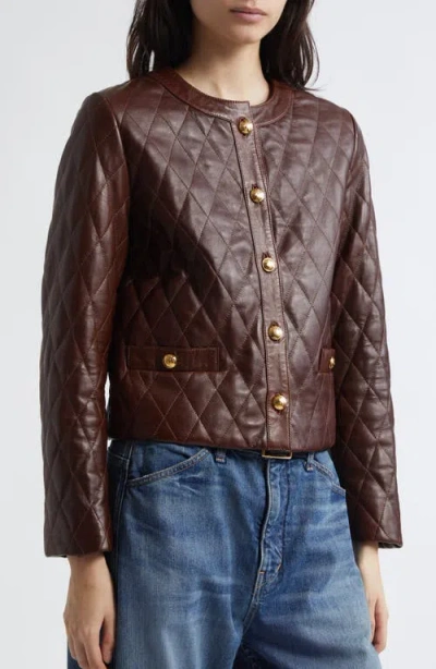 Nili Lotan Amy Cropped Quilted Leather Jacket In Brown