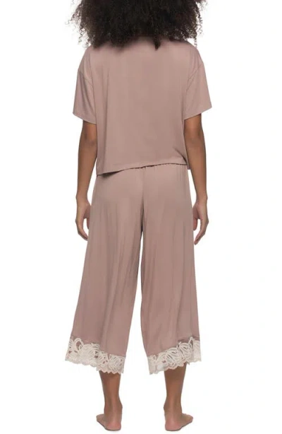 Felina Women's Regular Amelie Jersey Vintage Lace Crop Tee Crop Wide Leg Pants In Pink