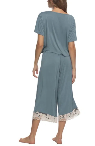 Felina Women's Regular Amelie Jersey Vintage Lace Crop Tee Crop Wide Leg Pants In Blue